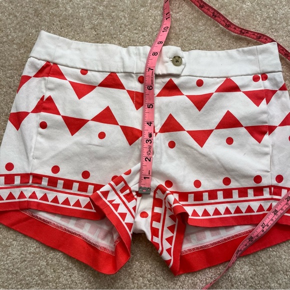 J Crew Shorts Womens 00 White Red Geometric Printed Chino Stretch Cotton Blend - Picture 7 of 10